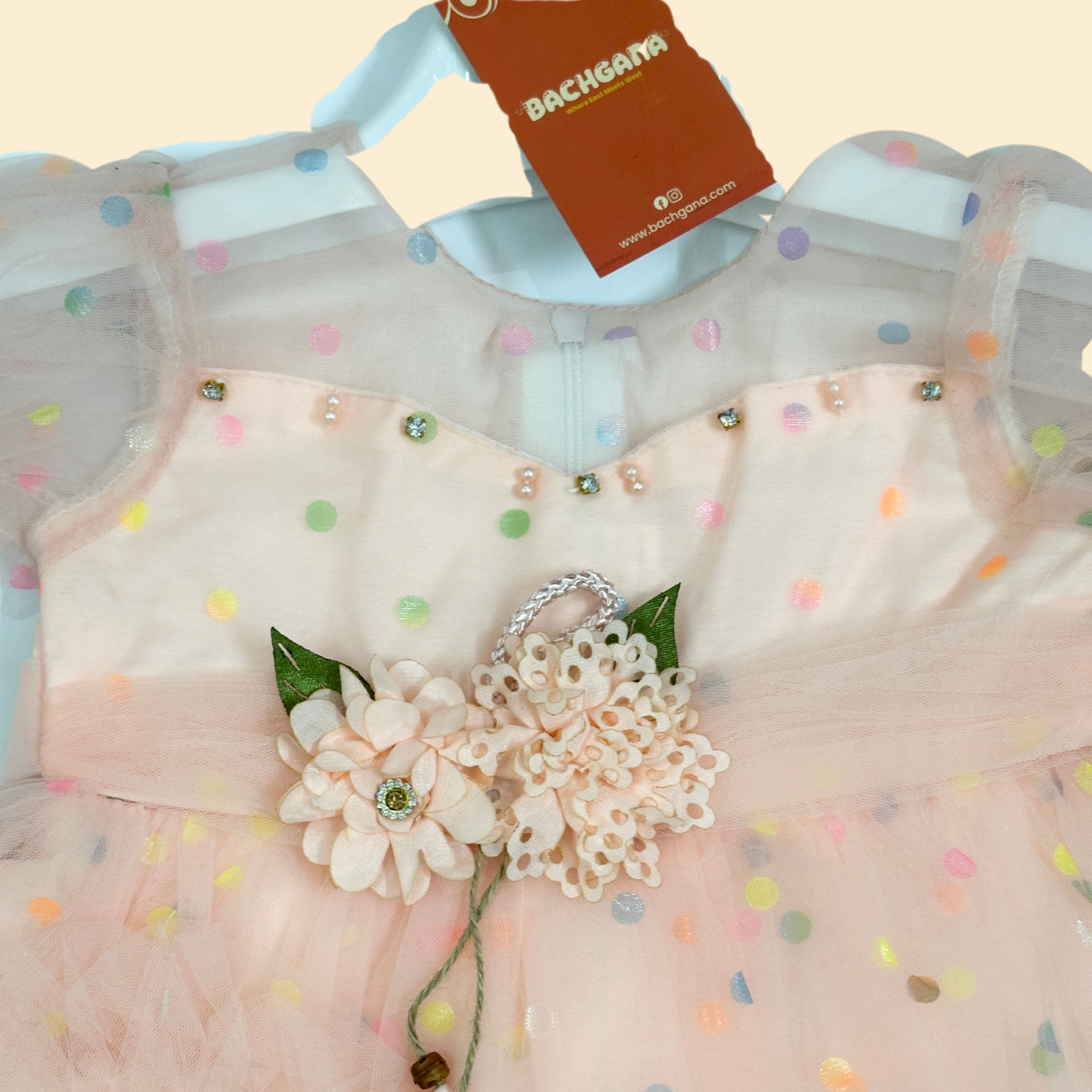 Multicolor Dots Peach Fancy Frock