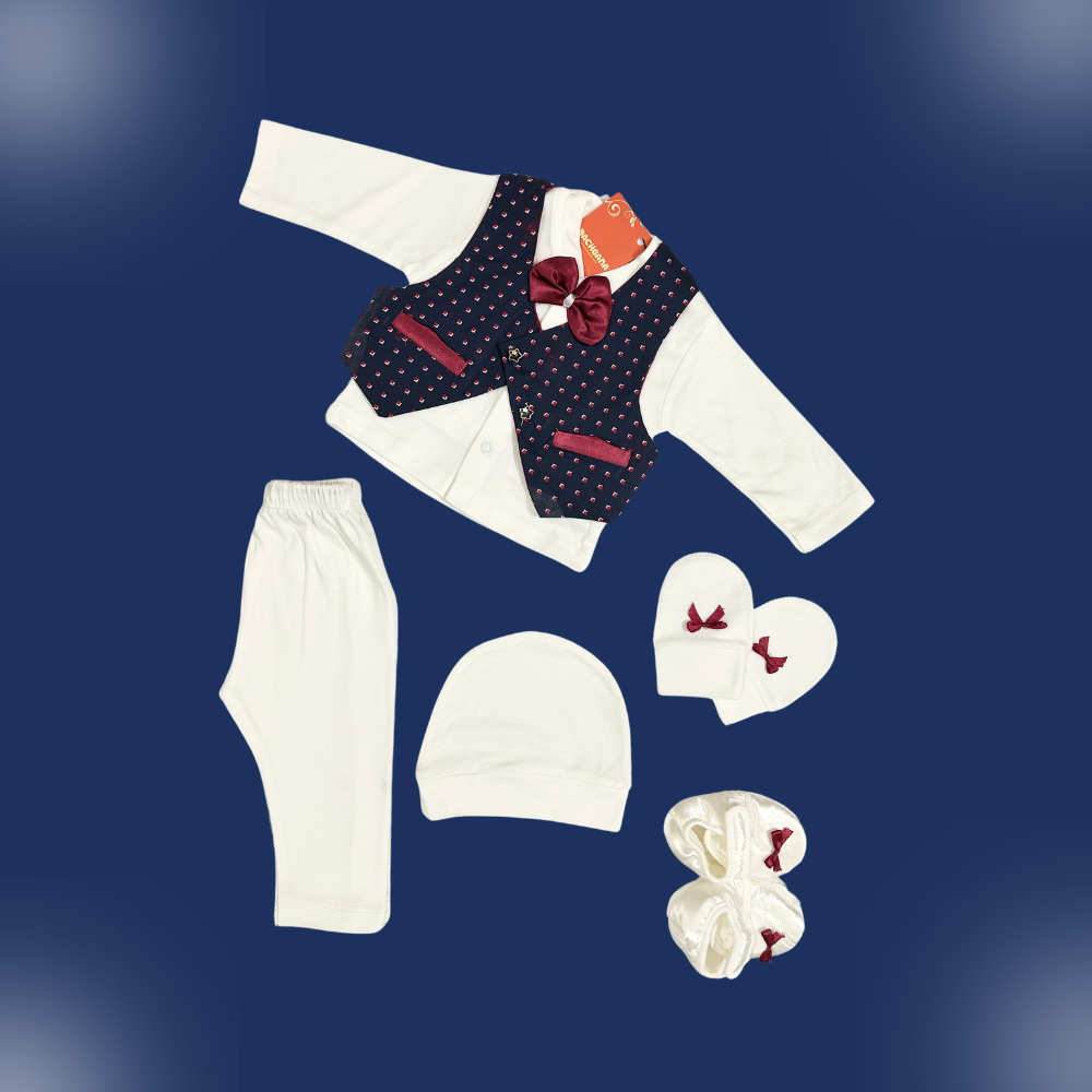 New Born Square Design Waistcoat Suit Set (6 piece set)