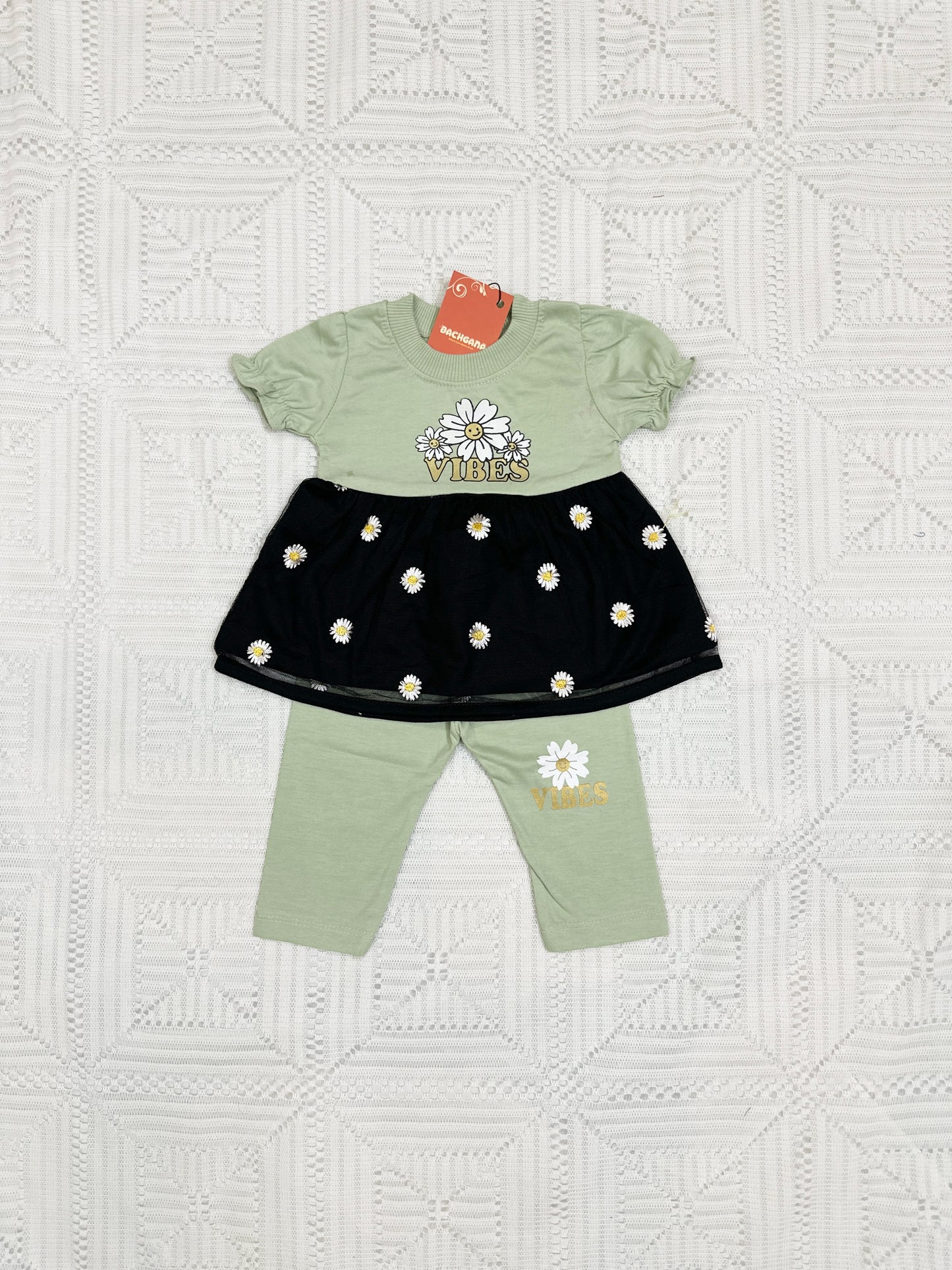 Vibes Flowers Design Soft Cotton Frock Set (2 piece)