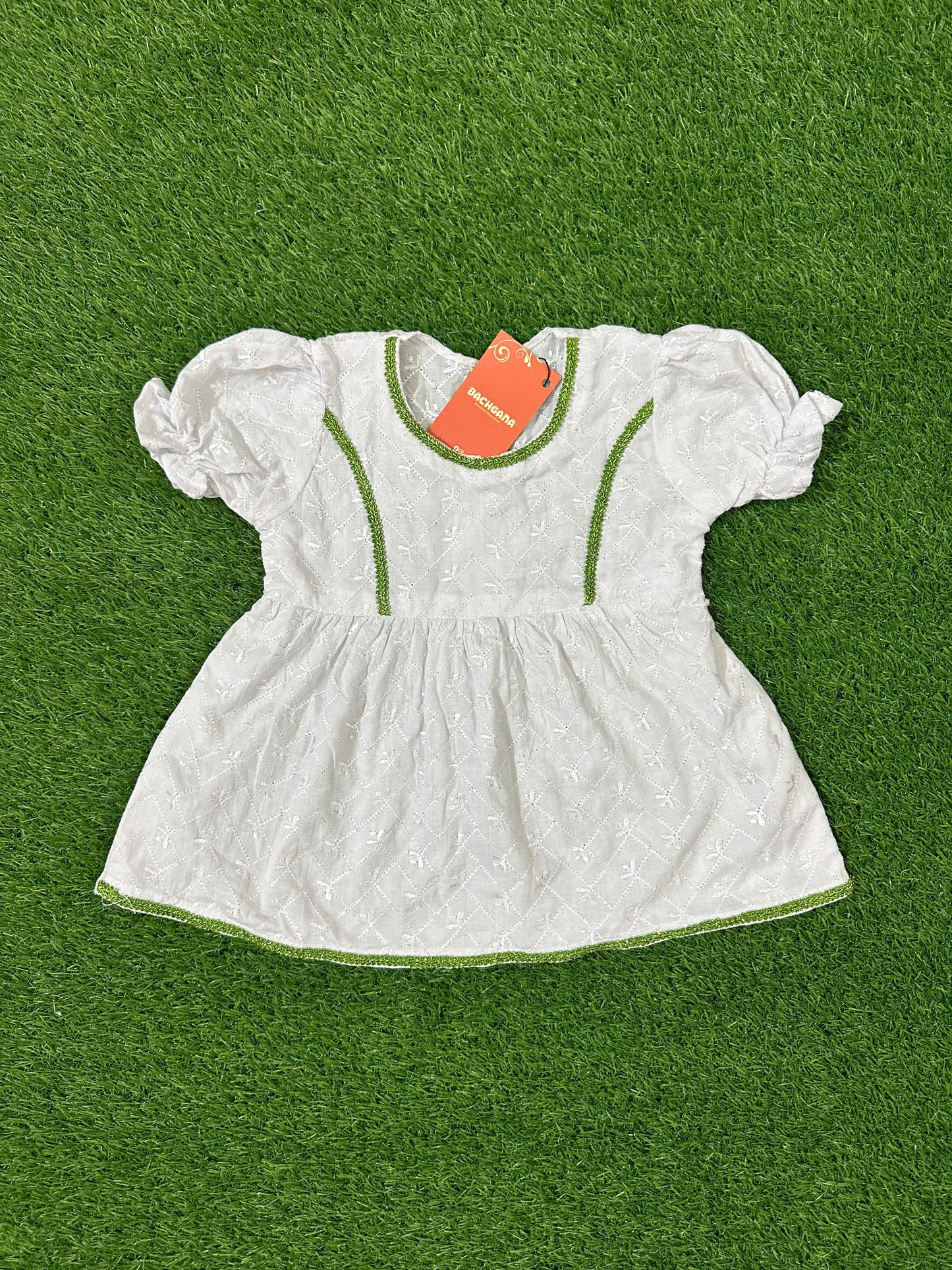 White Chikenkari Shirt with Green Plazo and Net Dupatta