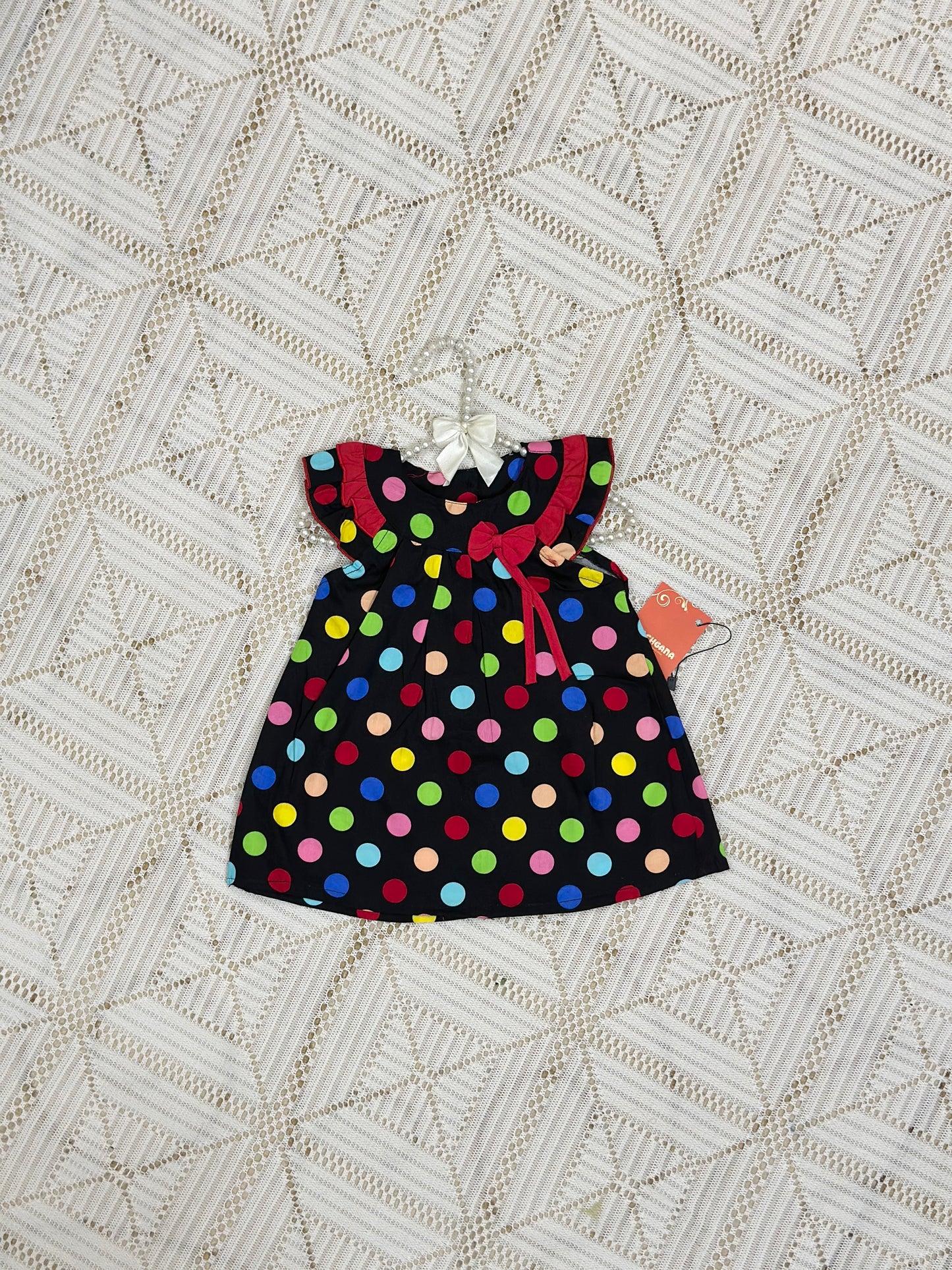 Black Multicolor Dots Design Cotton Frock