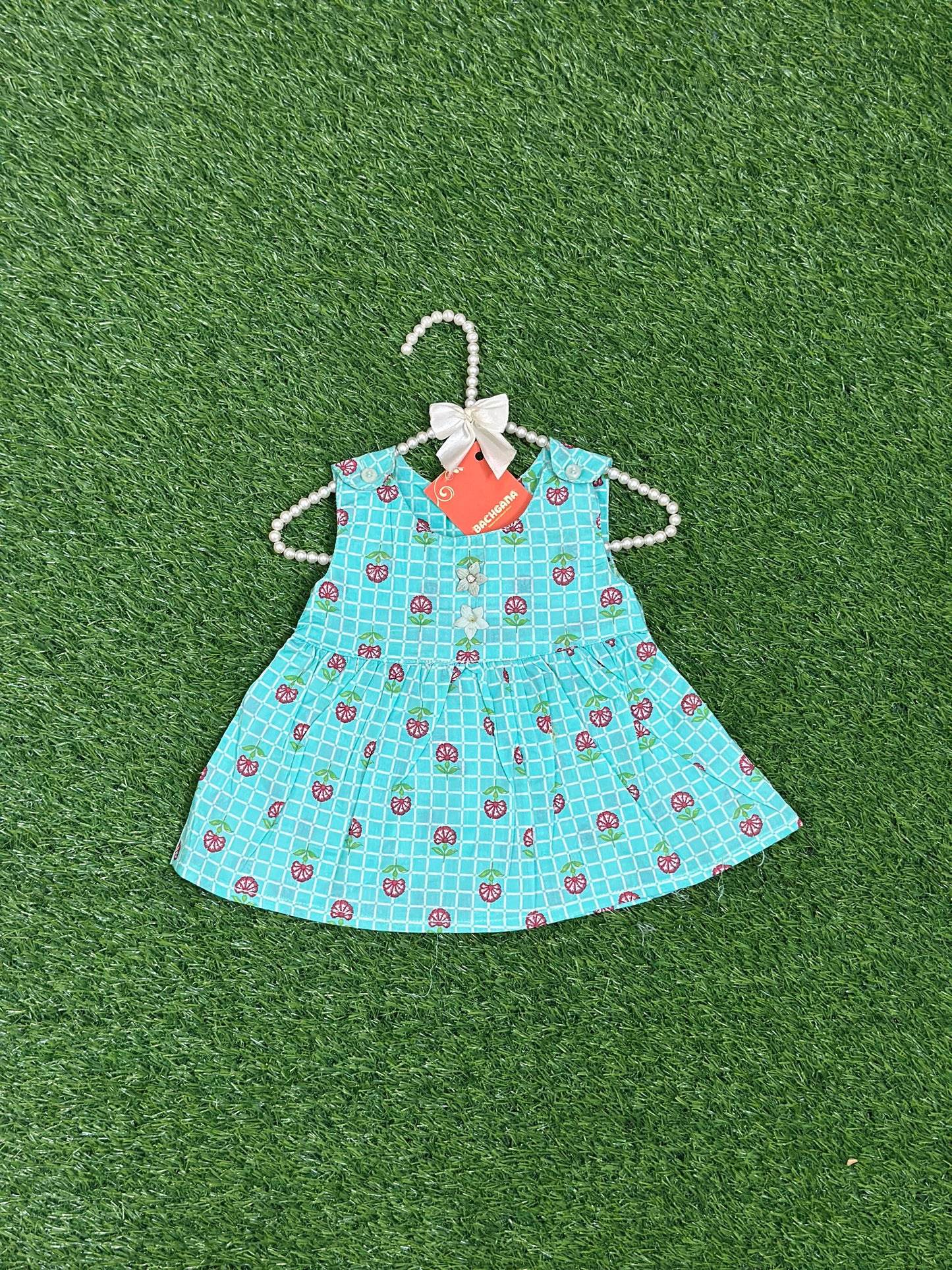 Sea Green Embroidered Cotton Frock