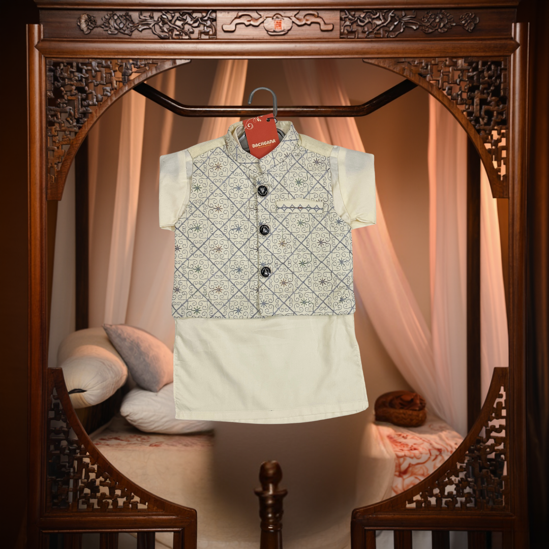 Golden Kurta Shalwar with Embroidered Waistcoat