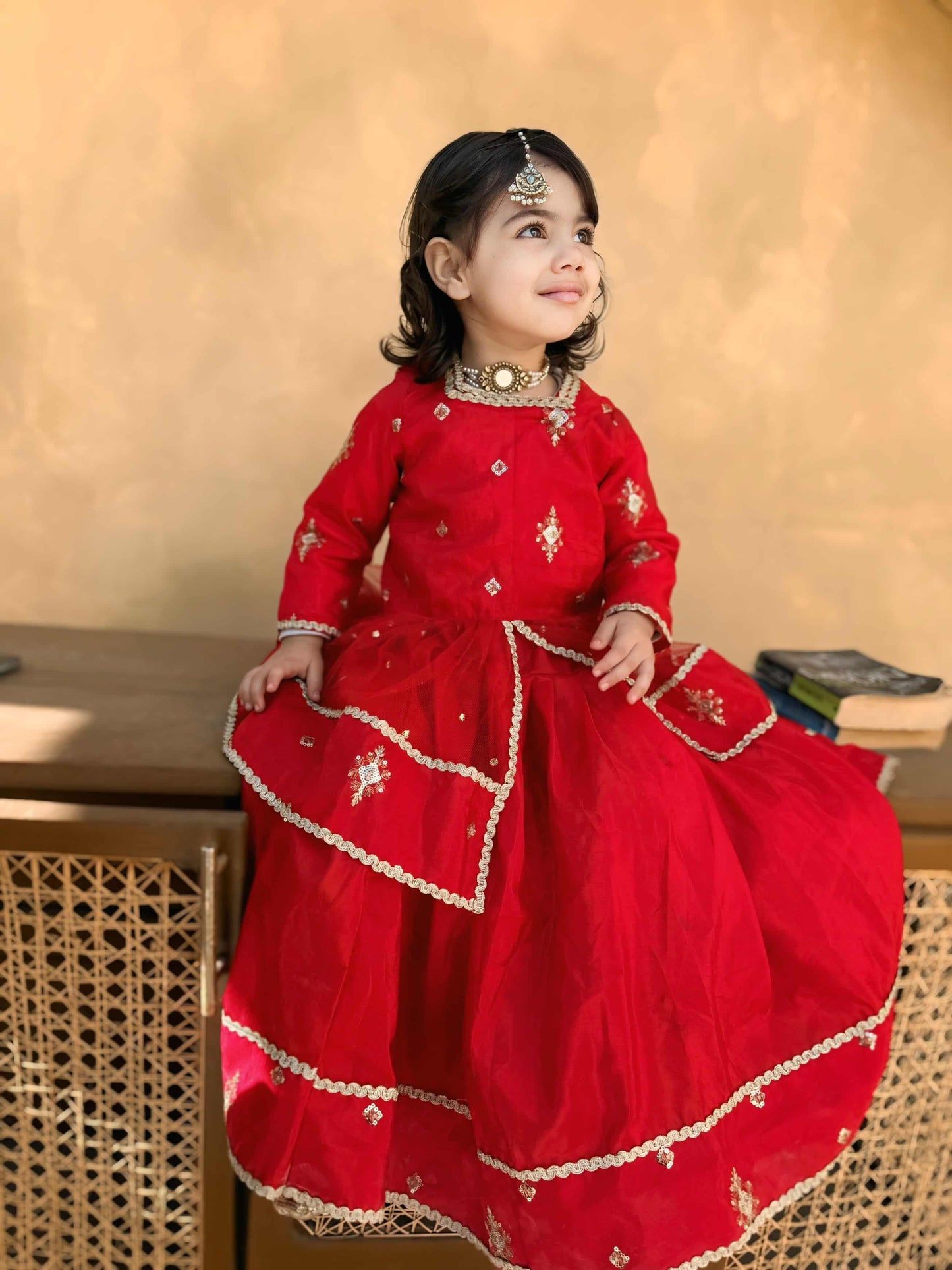 ❤️Red Silk Lehenga with Fancy Gown and Net Dupatta