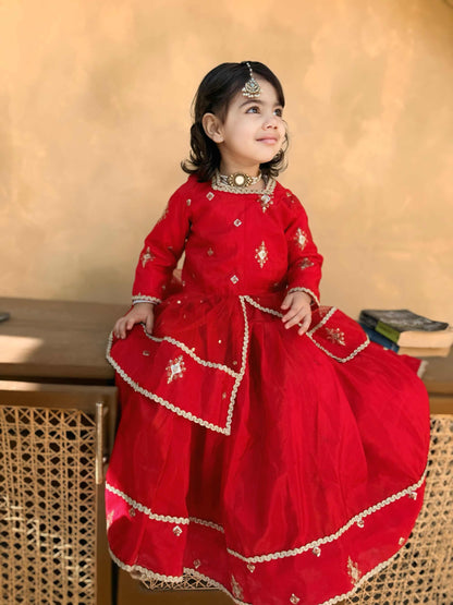 ❤️Red Silk Lehenga with Fancy Gown and Net Dupatta
