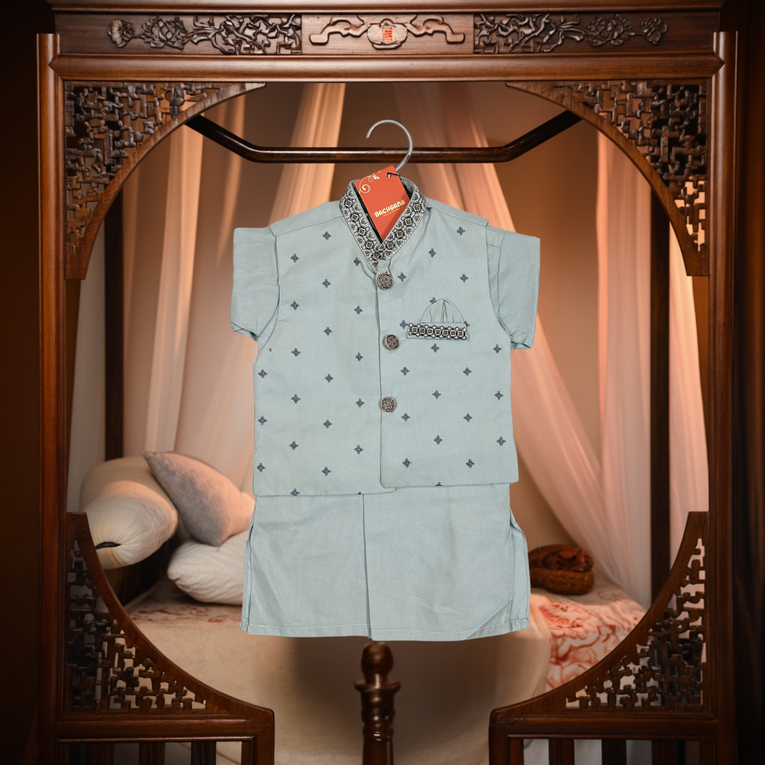 Aqua Kurta Shalwar with Embroidered Waistcoat