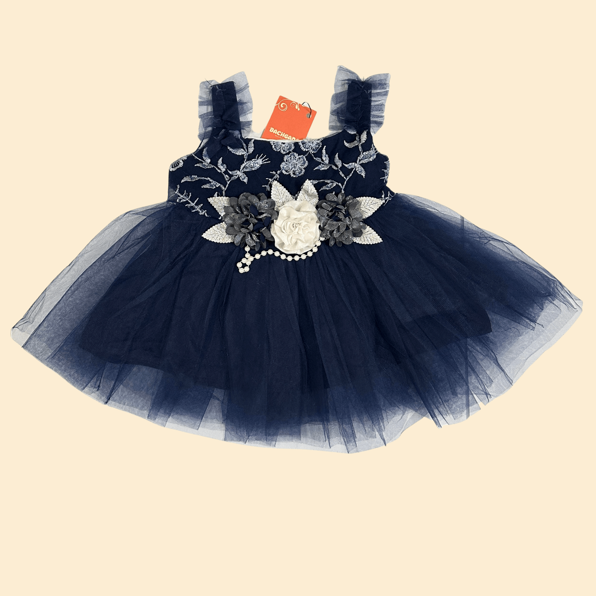 Floral Embroidery Navy Fancy Frock Set (5 piece set)
