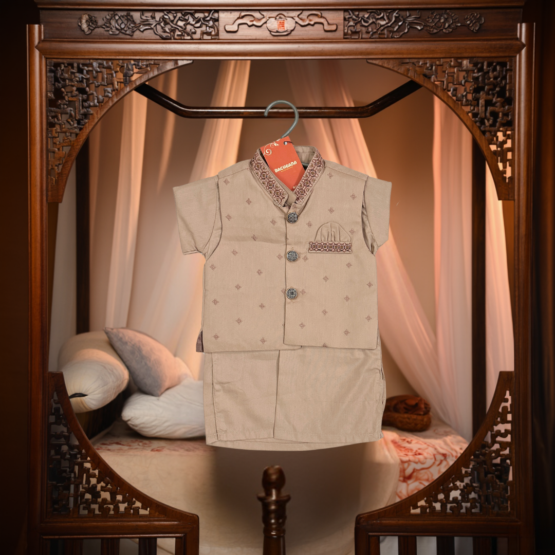 Light Brown Kurta Shalwar with Embroidered Waistcoat