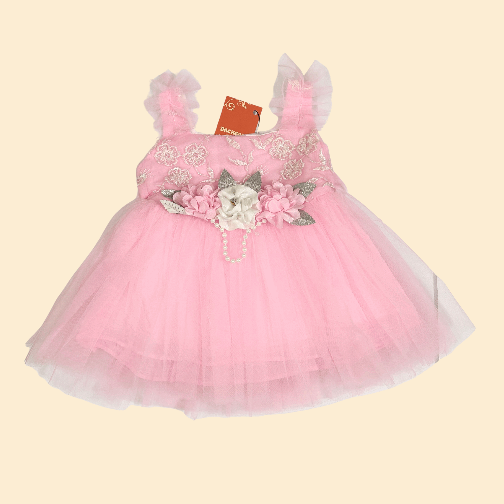 Floral Embroidery Pink Fancy Frock Set (5 piece set)