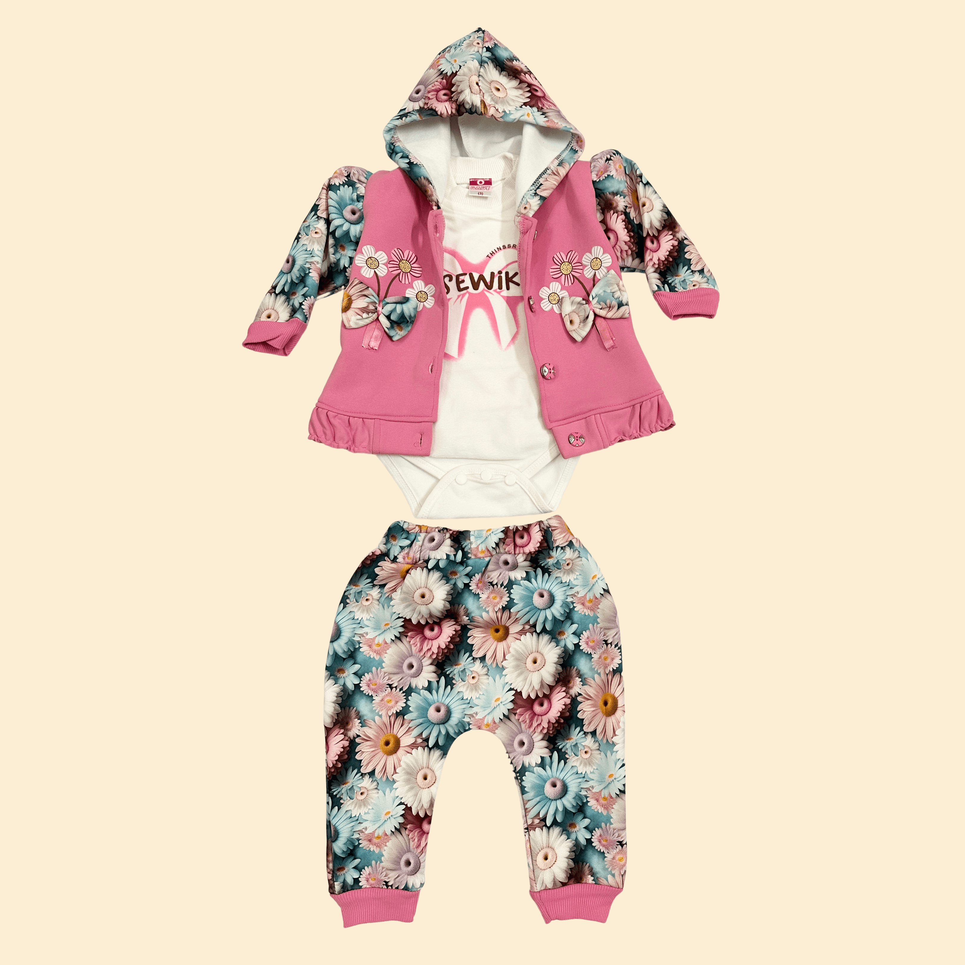 Baby Girl Flower Design Warm Suit (3 piece)