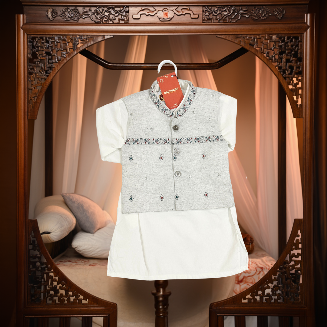 Premium White Kurta Shalwar with Embroidered Waistcoat