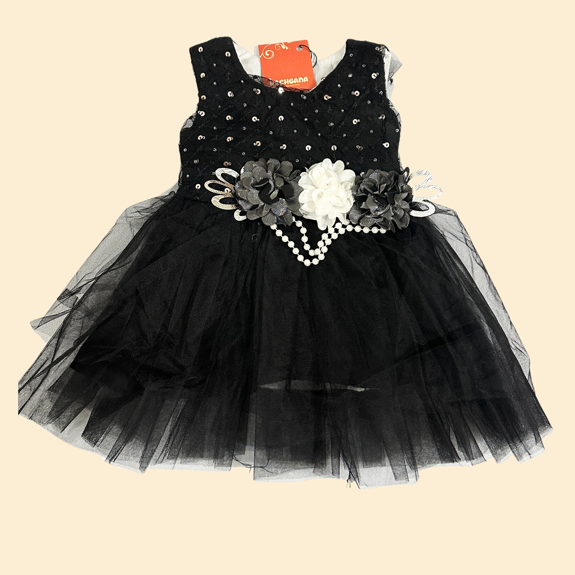 Floral Sequin Black Fancy Frock Set (5 piece set) - D2