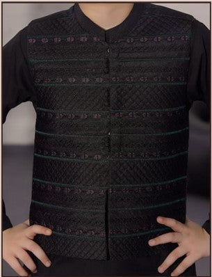 Black Kurta Shalwar with Premium Embroidered Waistcoat - New