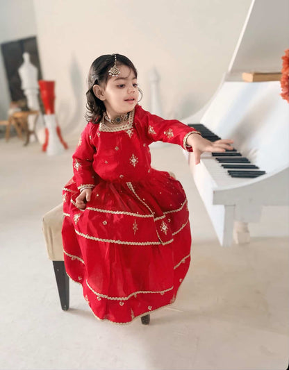 ❤️Red Silk Lehenga with Fancy Gown and Net Dupatta
