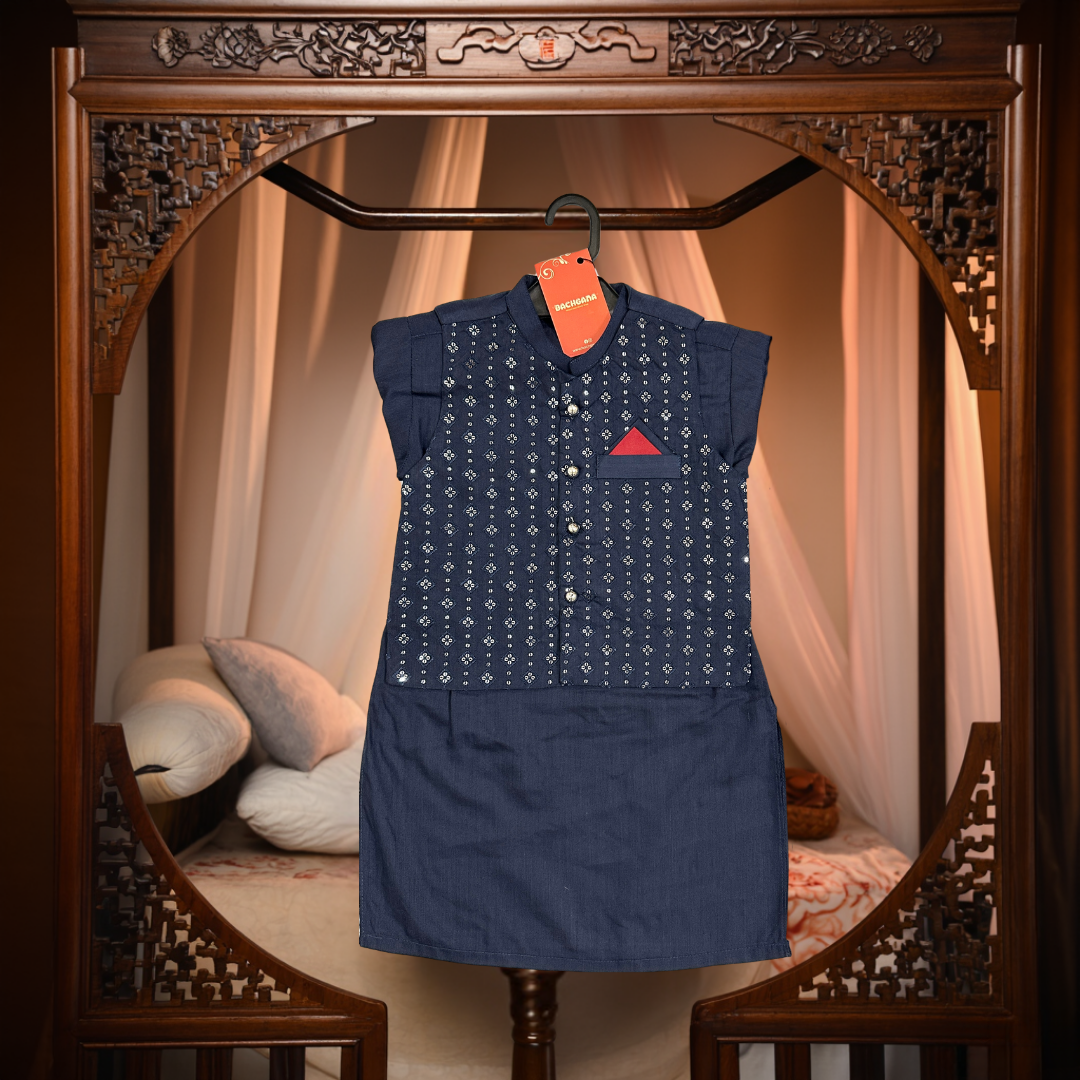 Navy Blue Kurta Shalwar with Fancy Waistcoat