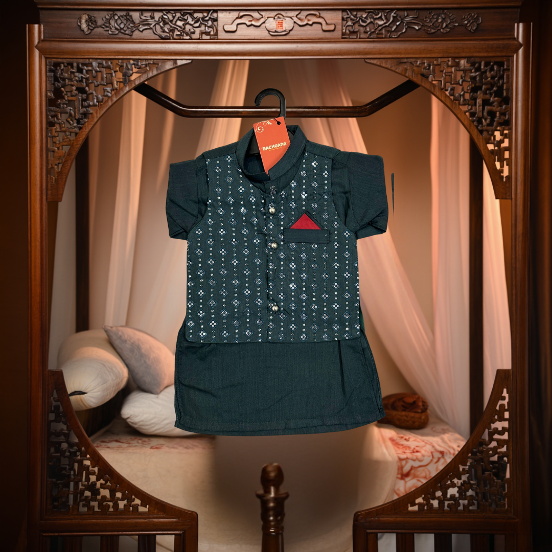 Sea Green Kurta Shalwar with Fancy Waistcoat