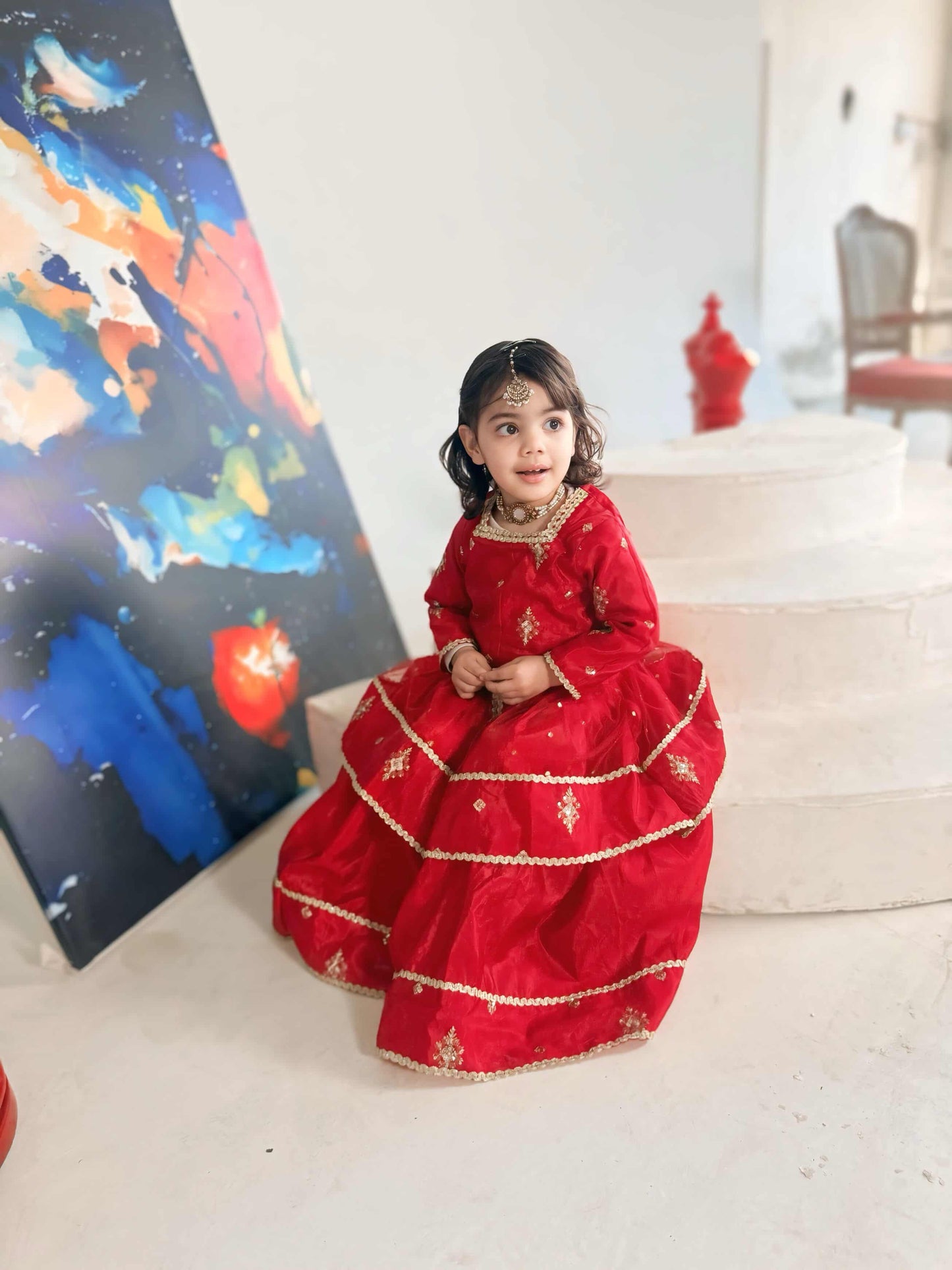 ❤️Red Silk Lehenga with Fancy Gown and Net Dupatta