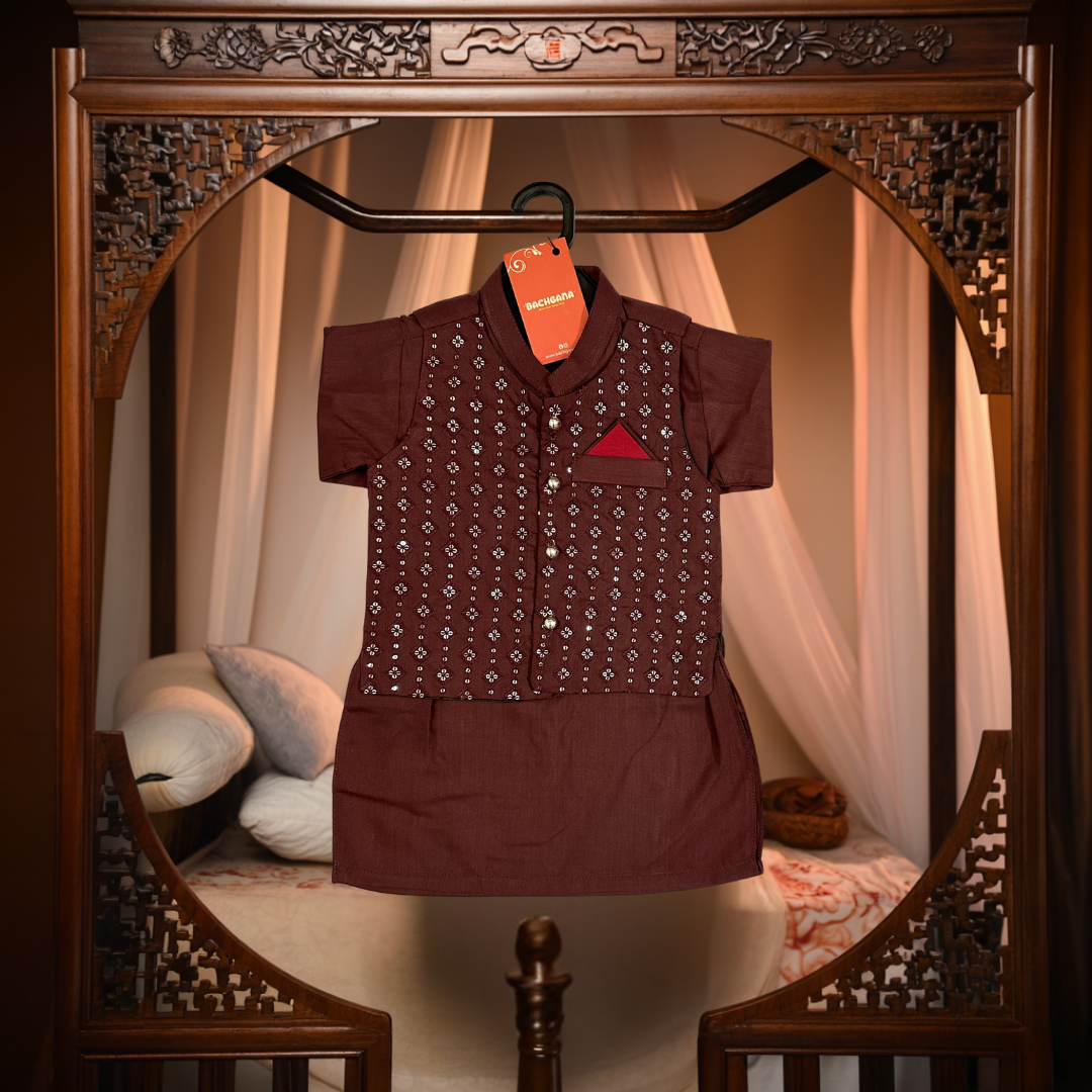Maroon Kurta Shalwar with Fancy Waistcoat