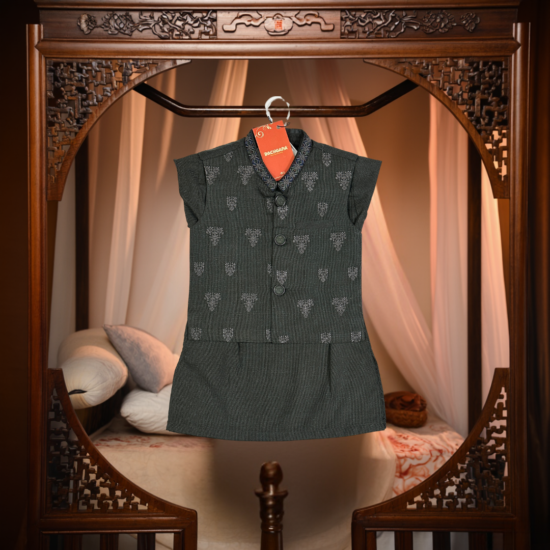 Premium Gray Kurta Shalwar with Embroidered Waistcoat