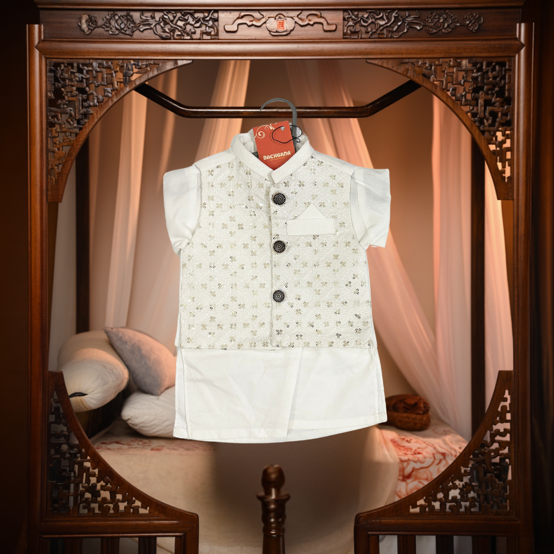 Premium White Kurta Shalwar with Fancy Waistcoat