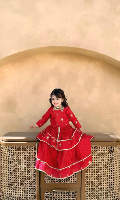 ❤️Red Silk Lehenga with Fancy Gown and Net Dupatta