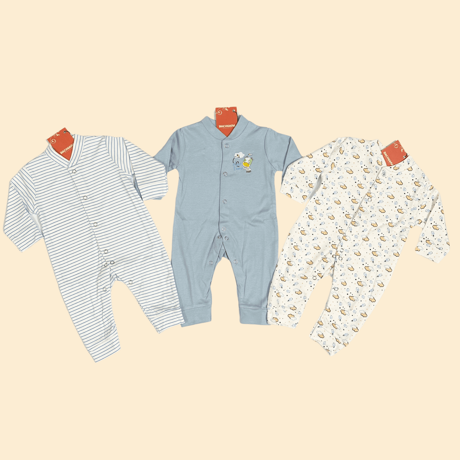 Clouds Design Sleepsuits / Rompers pack (Pack of 3 pieces)
