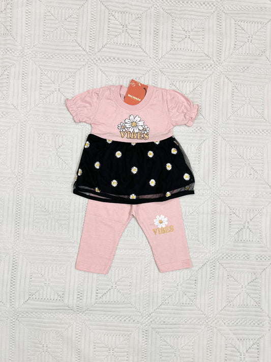 Vibes Flowers Design Soft Cotton Frock Set (2 piece)
