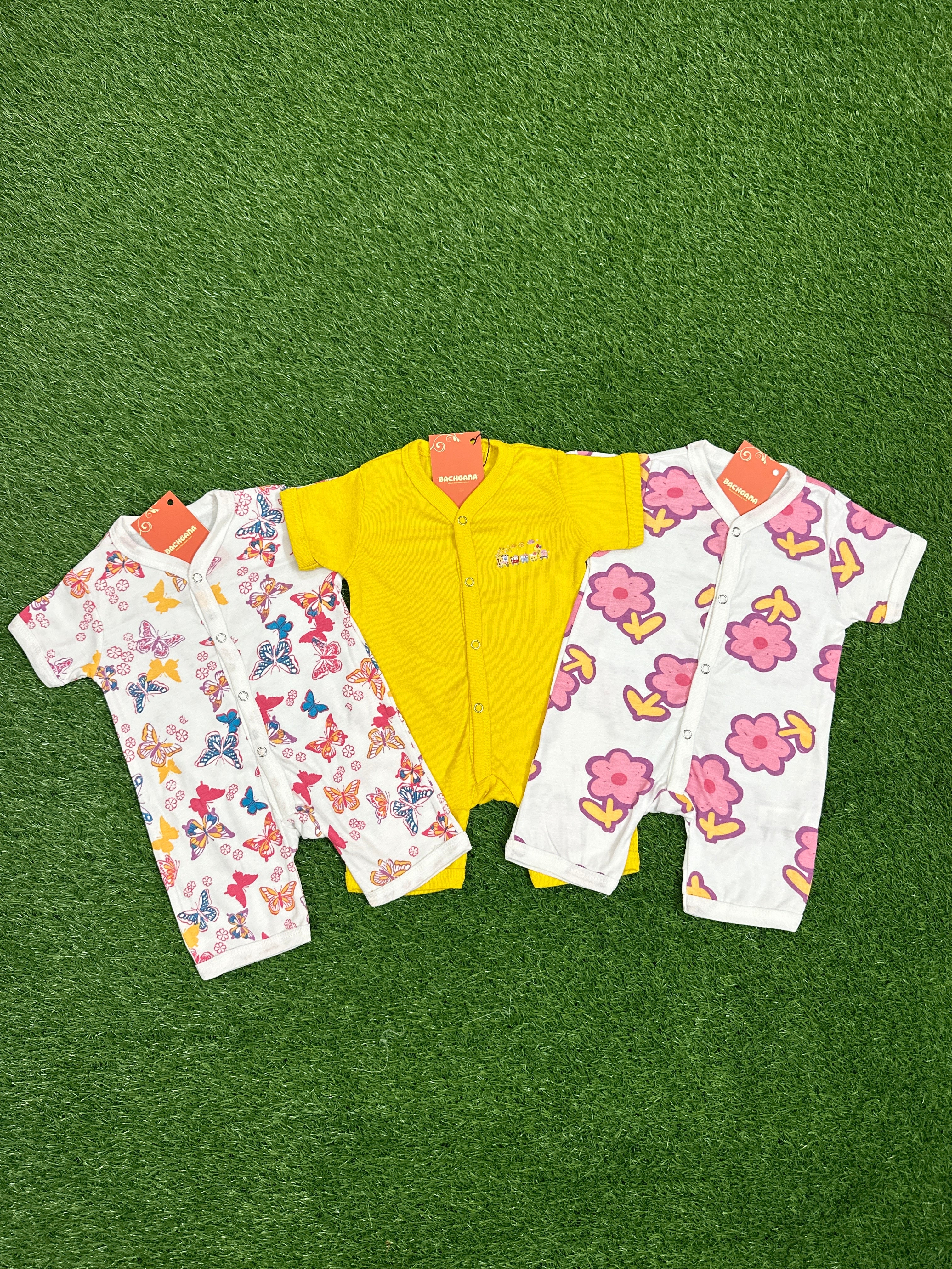 Butterfly Flowers Design Halfsleeves Rompers Pack (3 pieces)