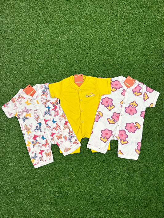 Butterfly Flowers Design Halfsleeves Rompers Pack (3 pieces)