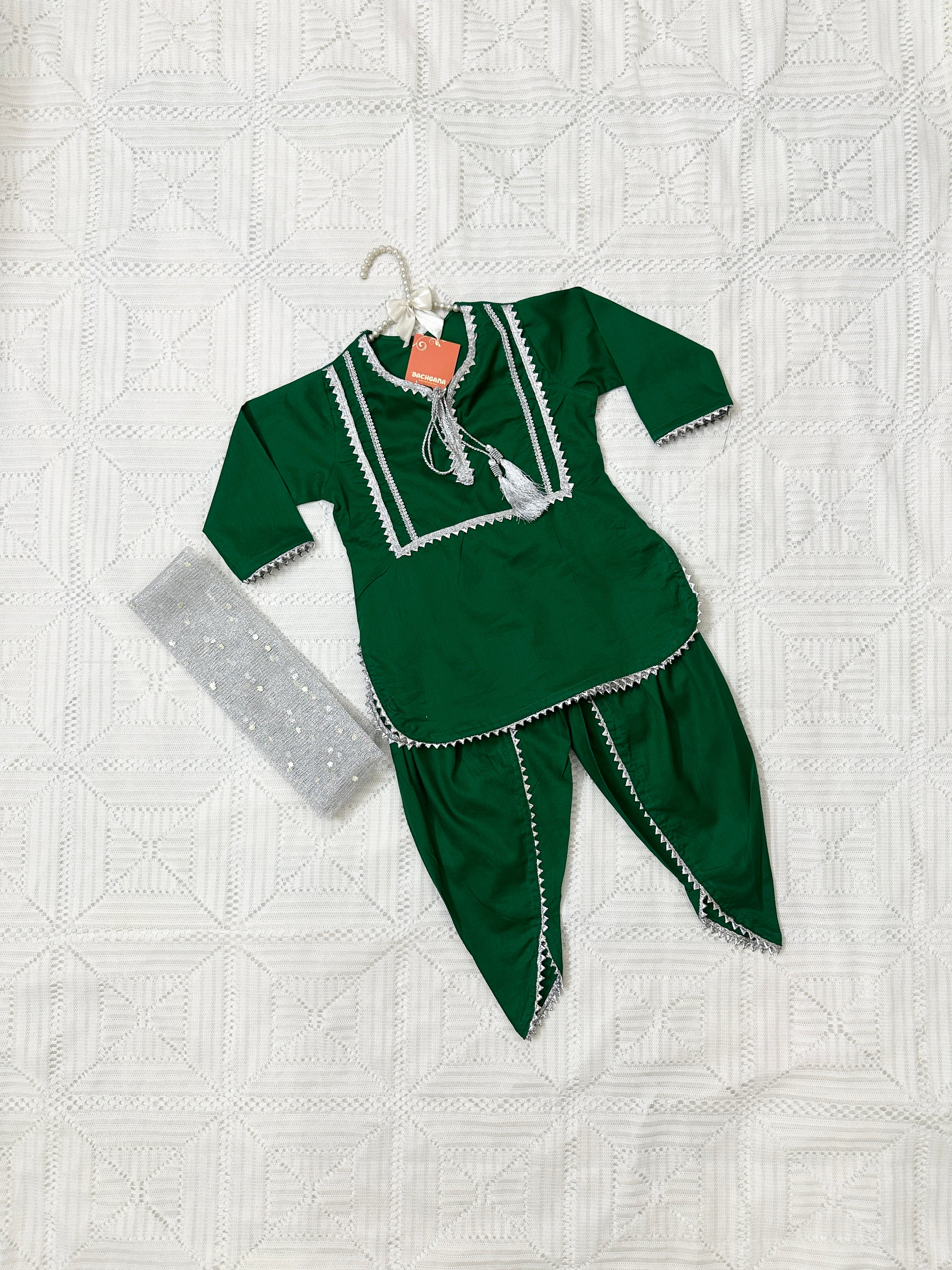 Green Shirt with Tulip Shalwar and Dupatta