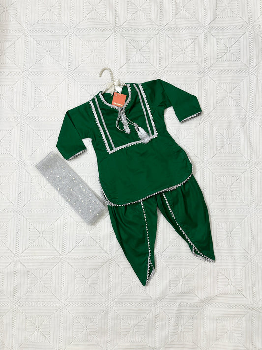 Green Shirt with Tulip Shalwar and Dupatta