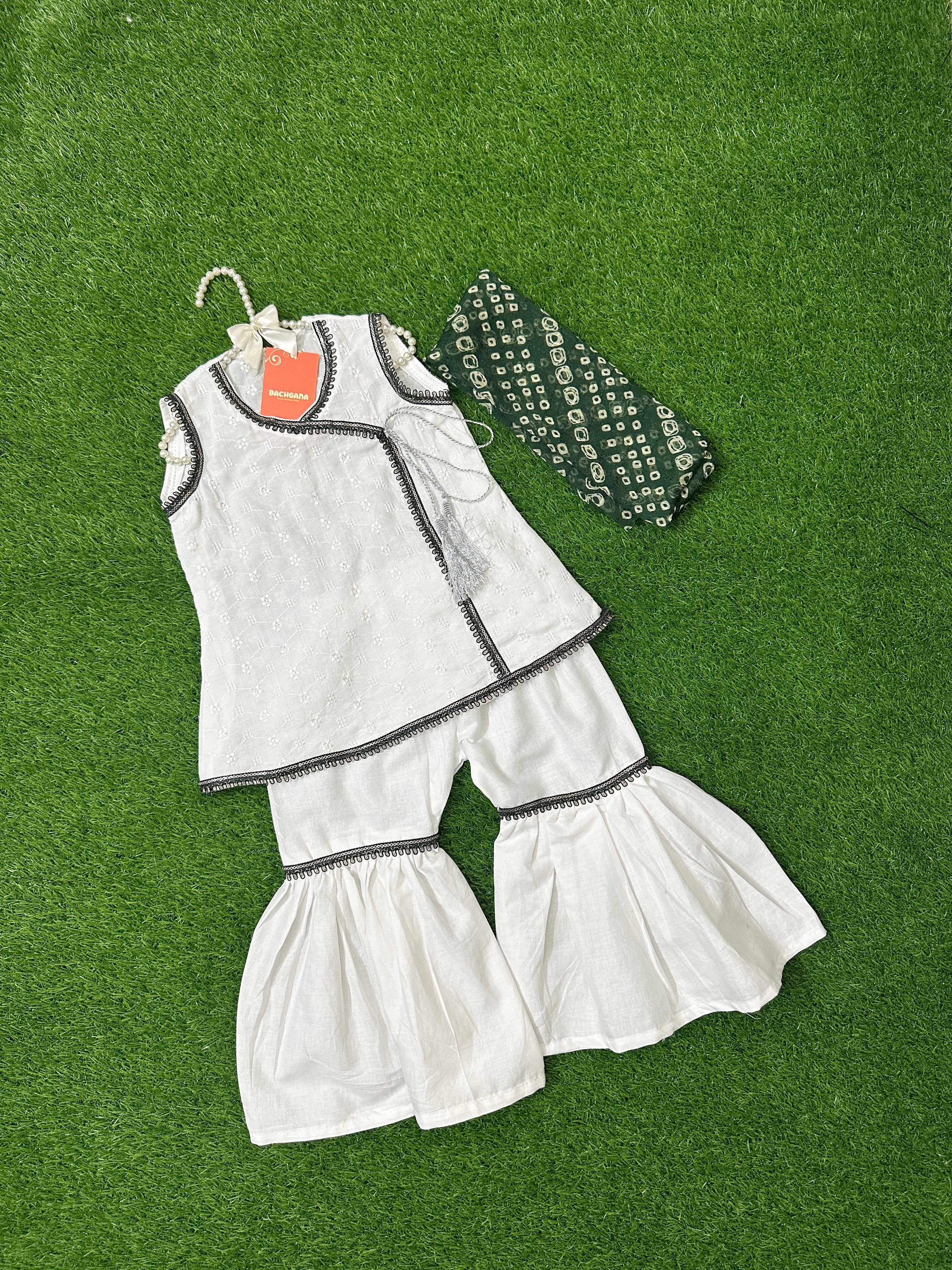 White Chikenkari Shirt with Gharara and Chunri Dupatta