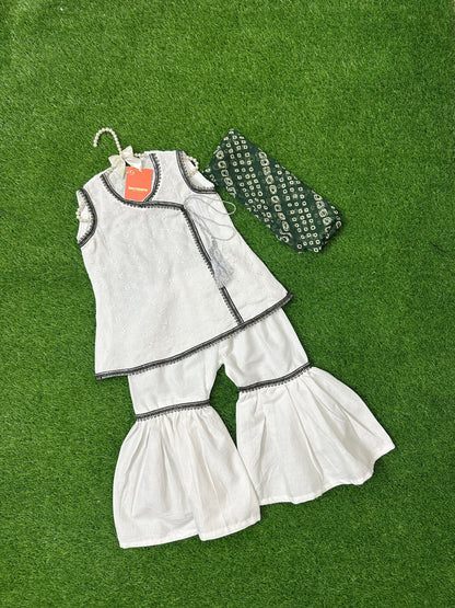 White Chikenkari Shirt with Gharara and Chunri Dupatta