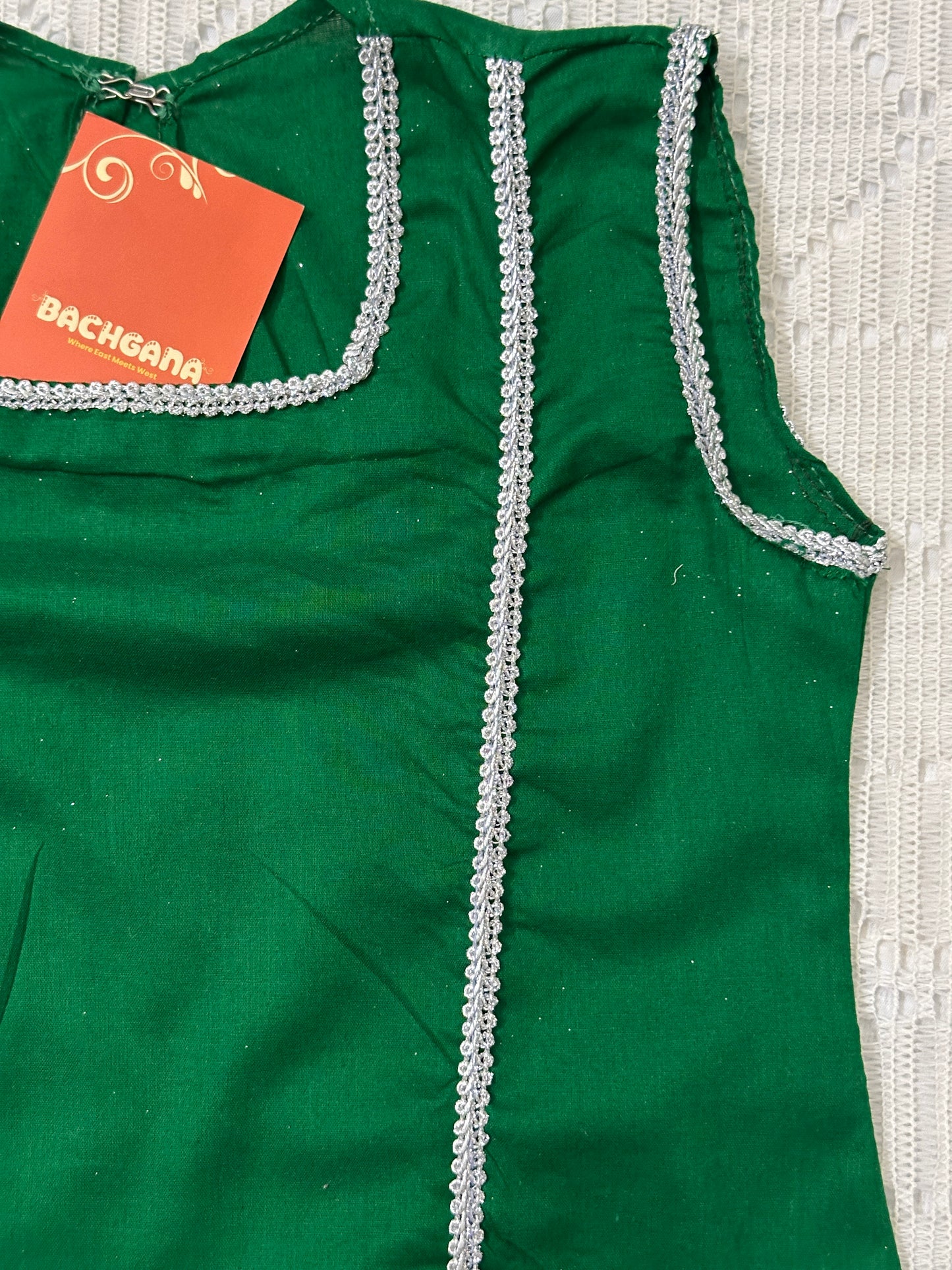 Green Shirt with White ChikenKari Trouser and Net Dupatta