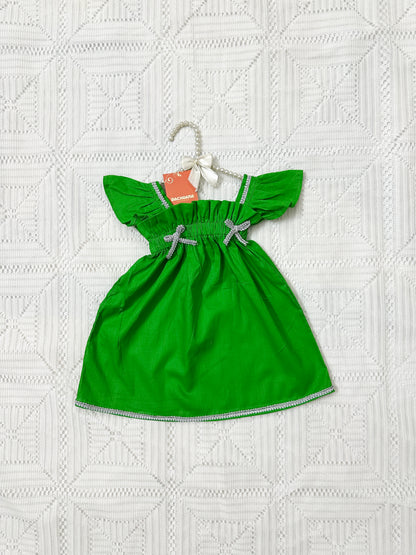 Light Green Elastic Yoke Frock with White Tulip Shalwar and Net Dupatta