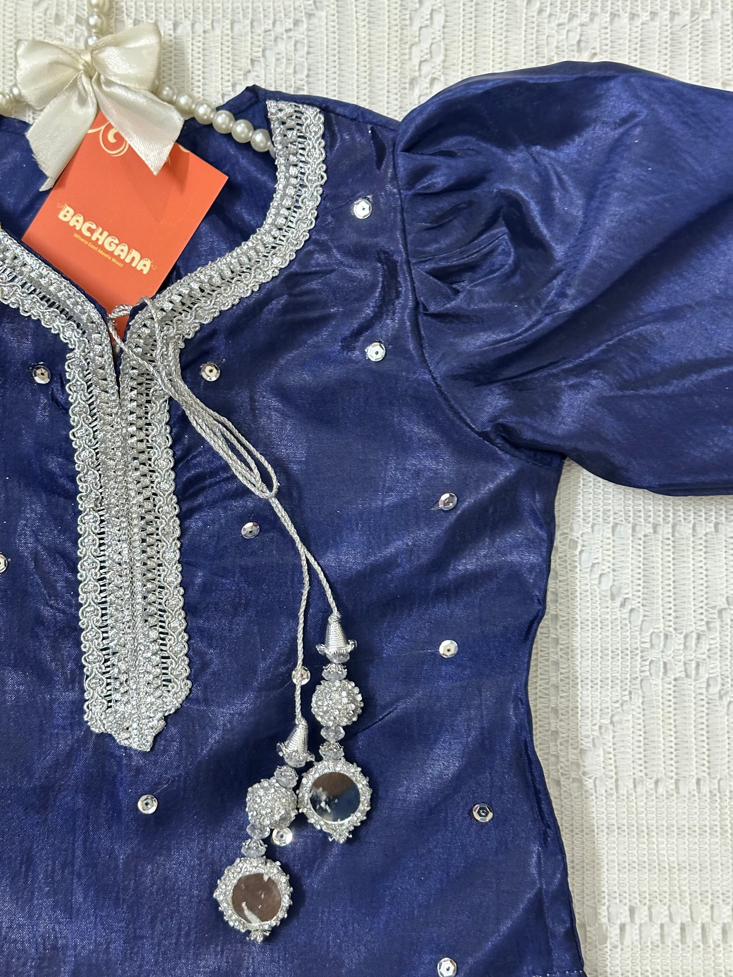 Blue Silk Shirt with Trouser and Net Dupatta
