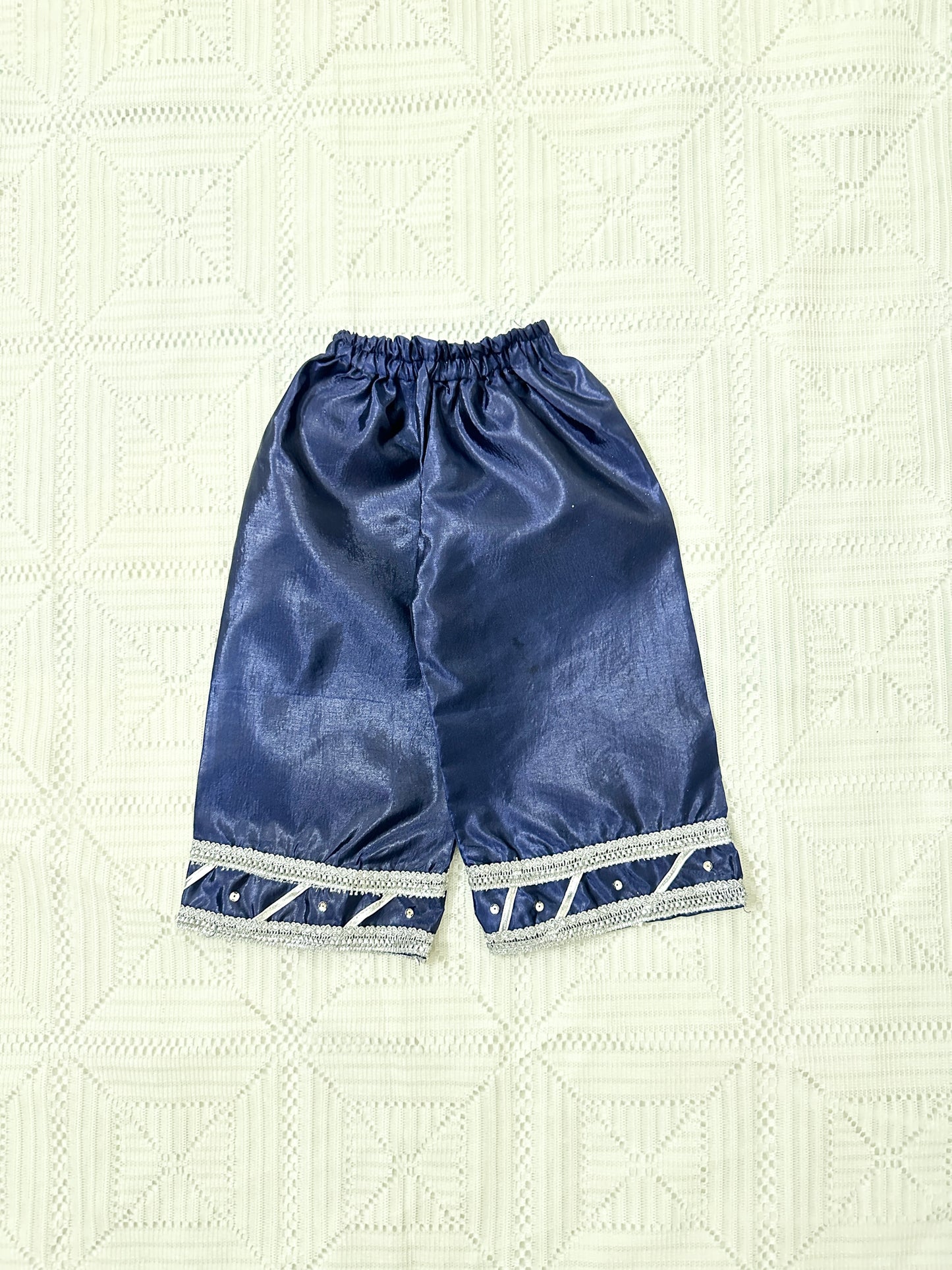 Blue Silk Shirt with Trouser and Net Dupatta