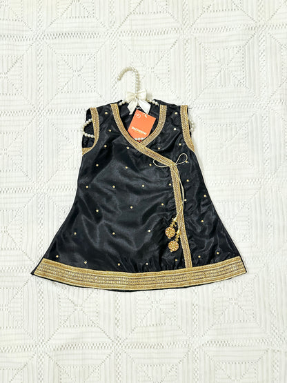 Black and Gold Silk Angrakha with Gharara and Shiffon Dupatta