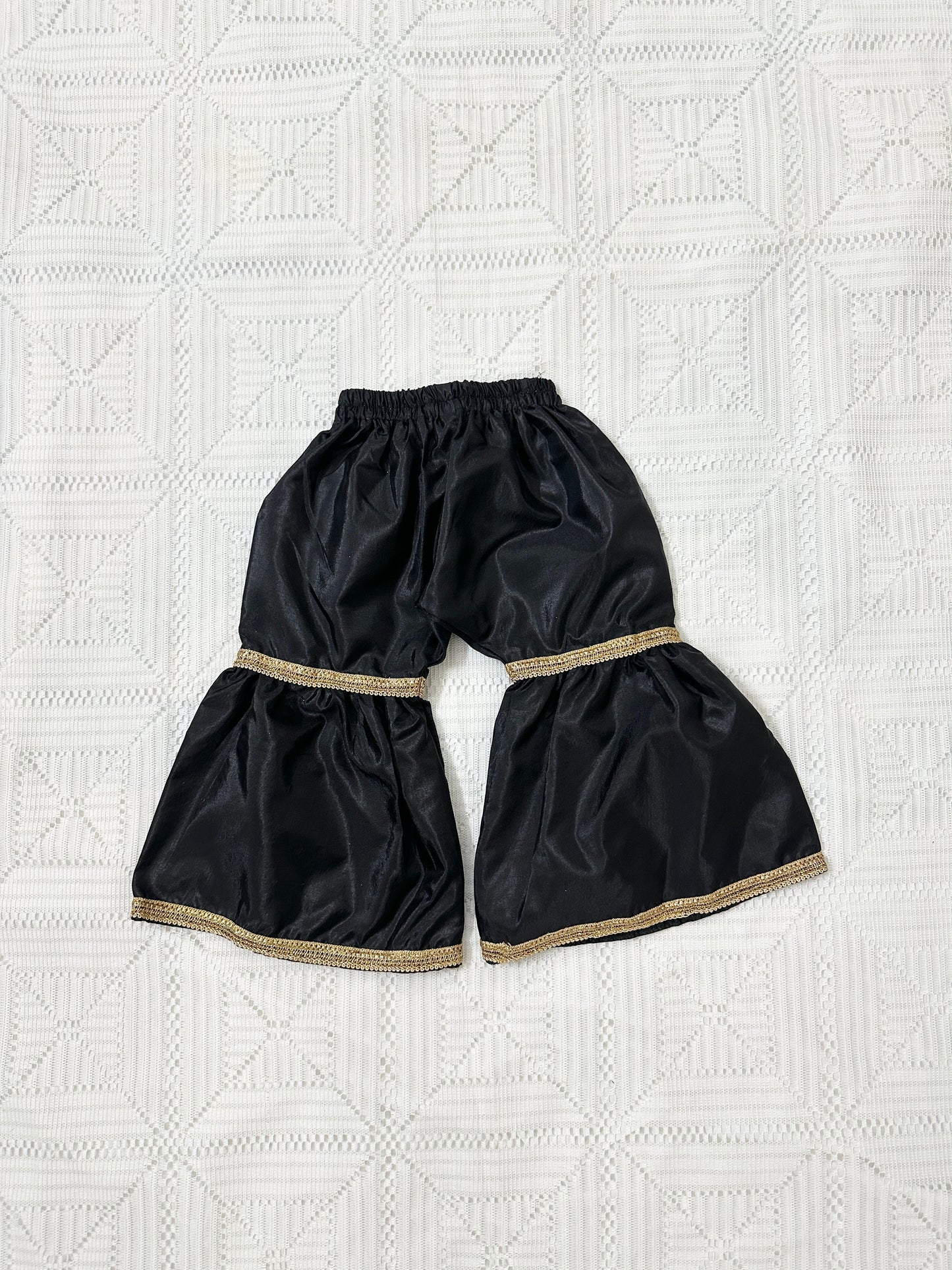 Black and Gold Silk Angrakha with Gharara and Shiffon Dupatta