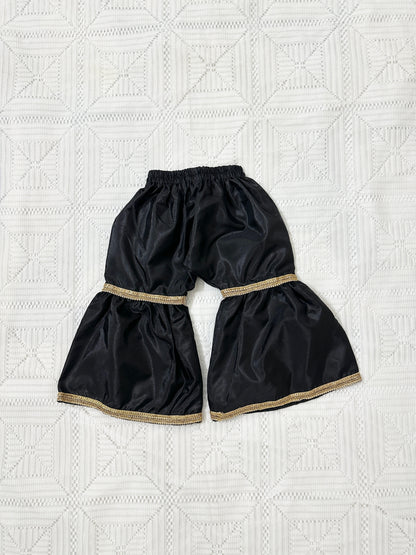 Black and Gold Silk Angrakha with Gharara and Shiffon Dupatta