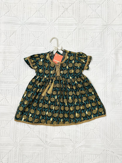 Golden Printed Black Frock with Mustard Trouser