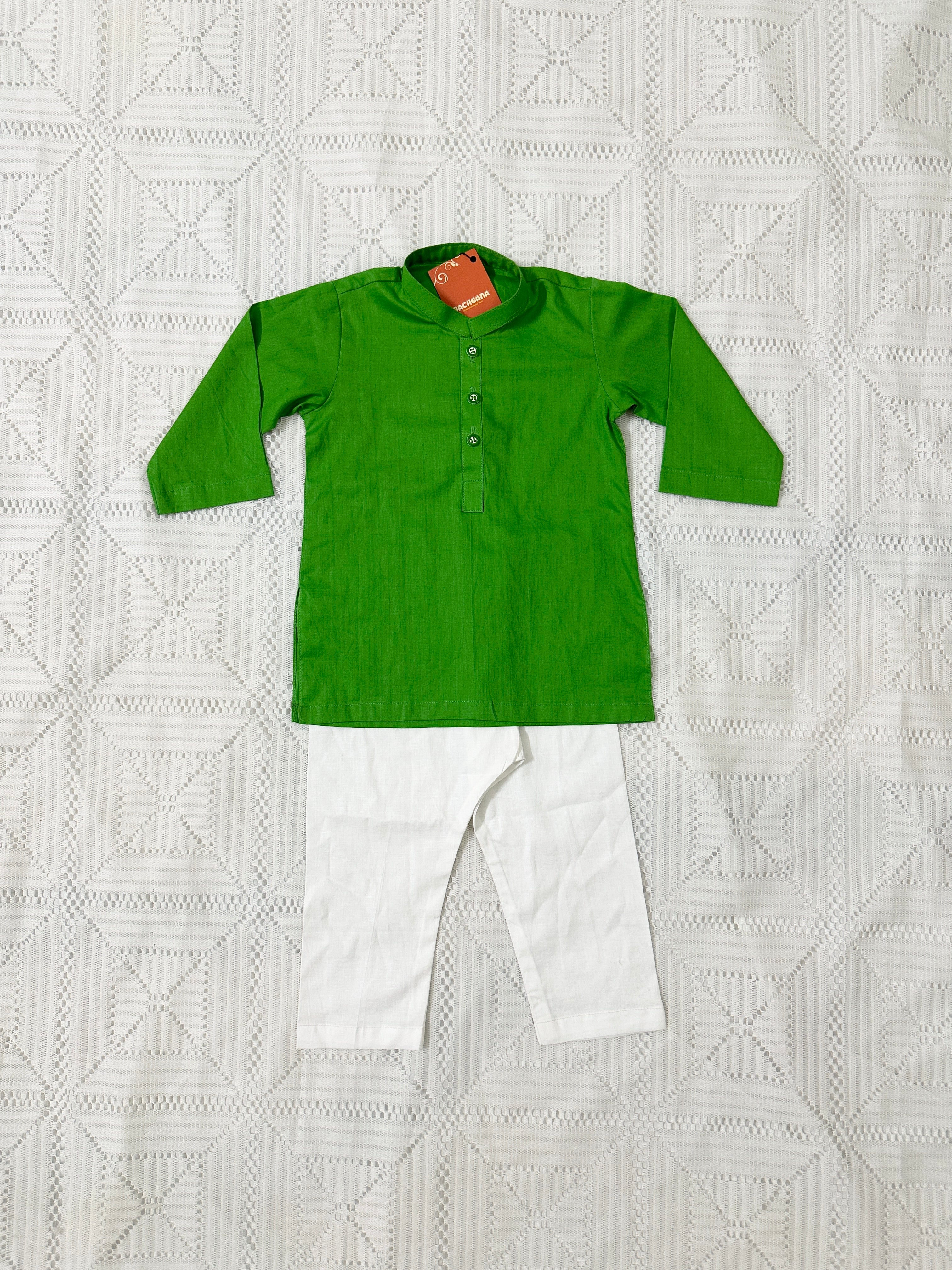Boy Light Green Kurta and White Shalwar - Azadi Collection