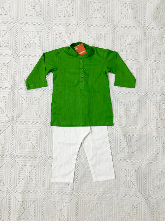 Boy Light Green Kurta and White Shalwar - Azadi Collection