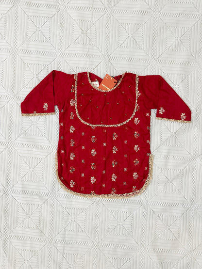 Red Embroidered Shirt with Bell Bottom Trouser