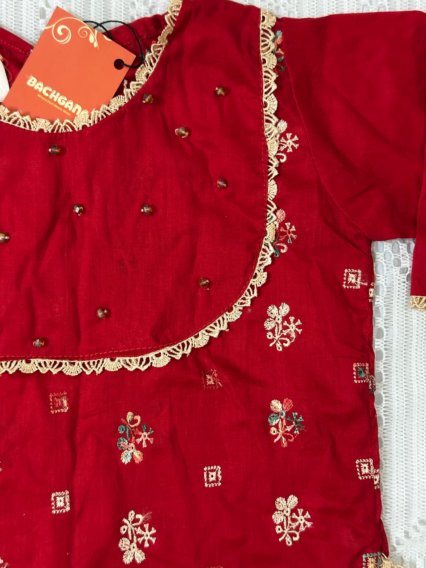 Red Embroidered Shirt with Bell Bottom Trouser