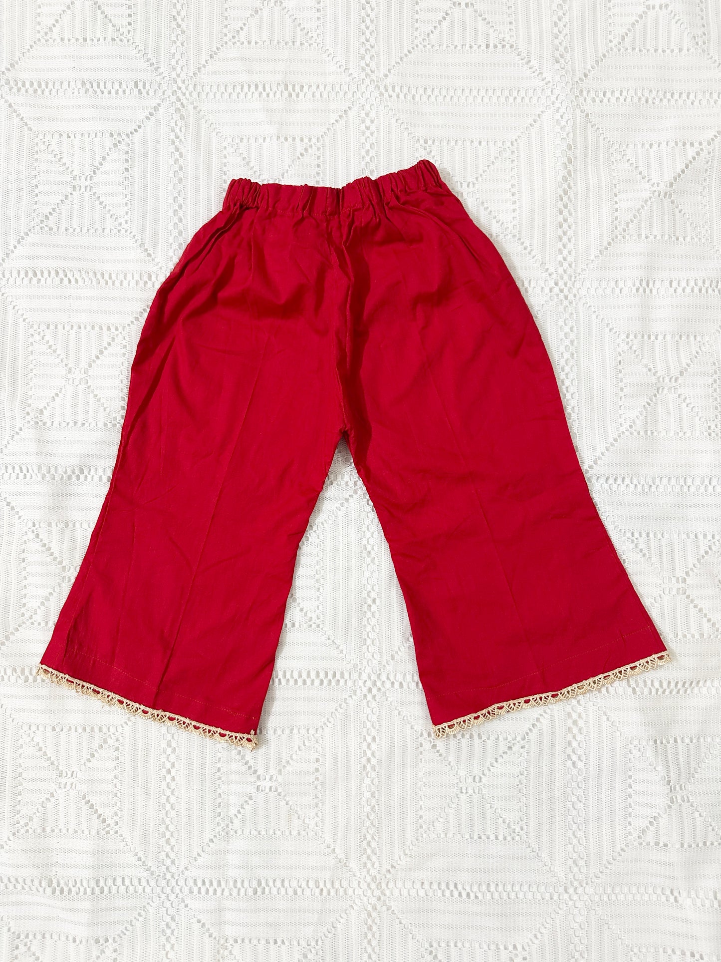Red Embroidered Shirt with Bell Bottom Trouser