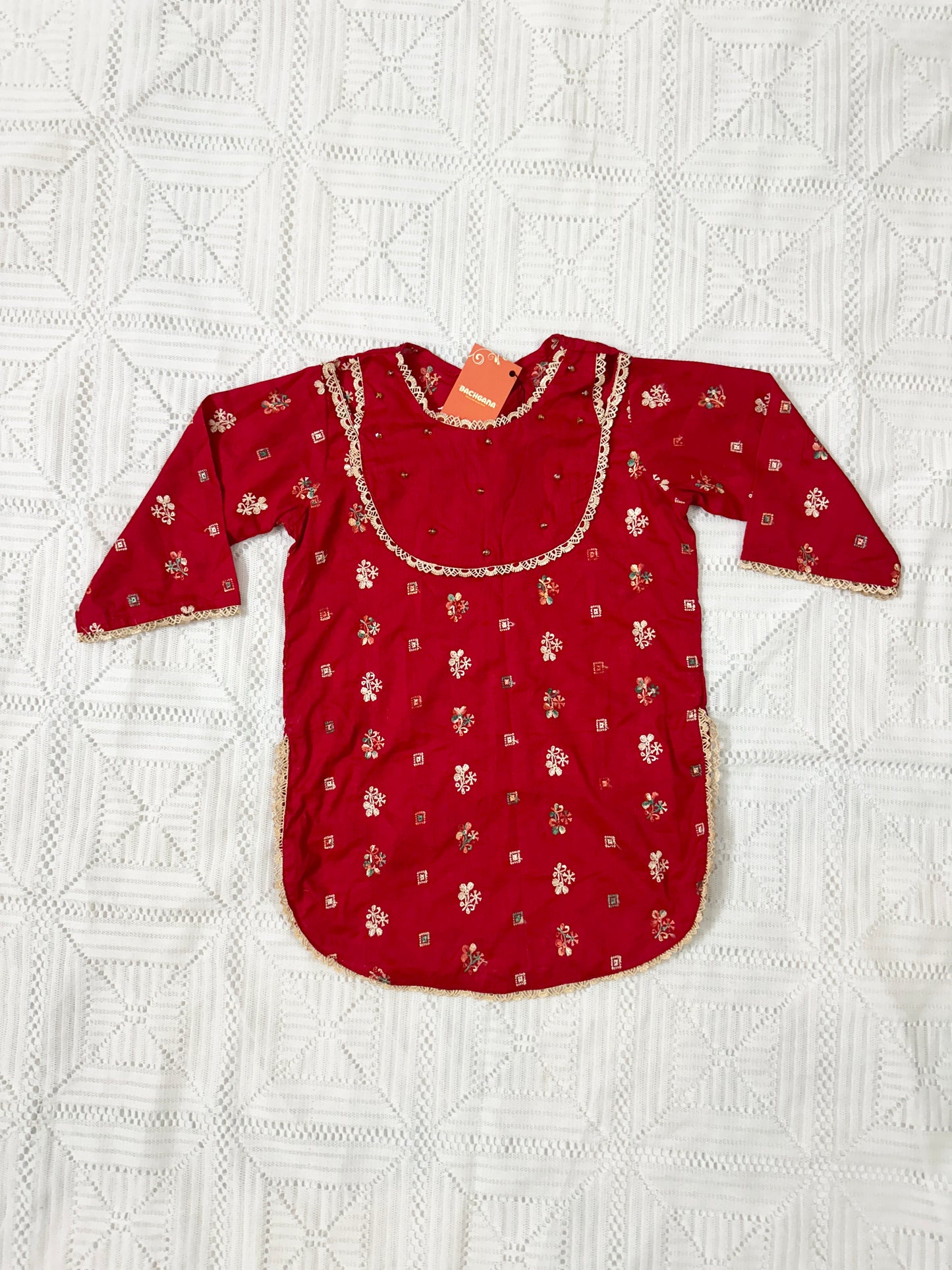 Red Embroidered Shirt with Bell Bottom Trouser