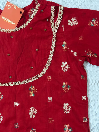 Red Embroidered Shirt with Bell Bottom Trouser
