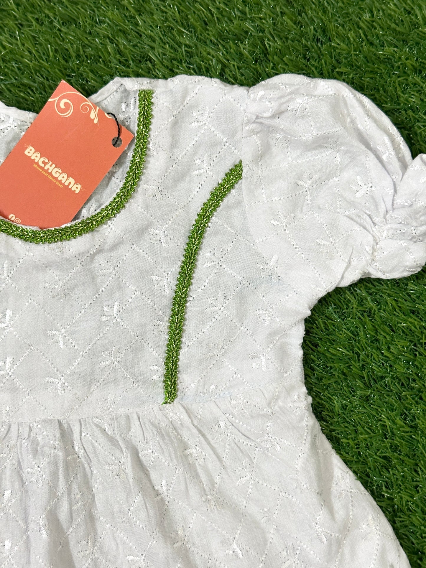 White Chikenkari Shirt with Green Plazo and Net Dupatta