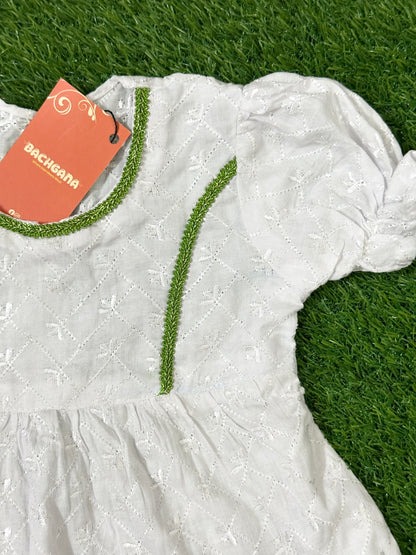 White Chikenkari Shirt with Green Plazo and Net Dupatta